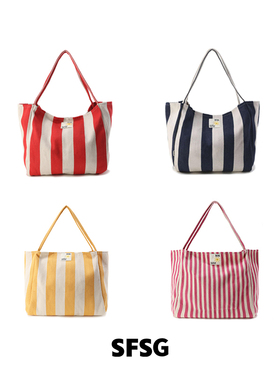 Dare买手店 SFSG 正品 复古水洗条纹帆布袋单肩包简约百搭大容量