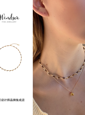 LHwindsor温莎 虎眼小花项链金色欧美复古原创设计首饰度假风百搭