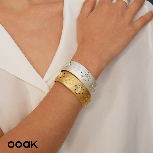 Dare买手店 ooak 白日烟花雨雕金宽版手镯个性原创设计首饰925银