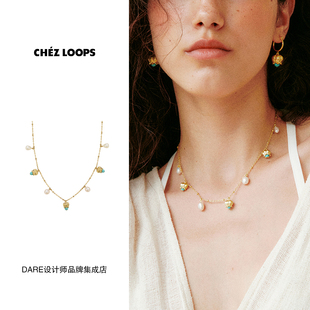 CHEZ 水滴铃兰项链绿松石原创设计复古高级精致饰品首饰女 LOOPS