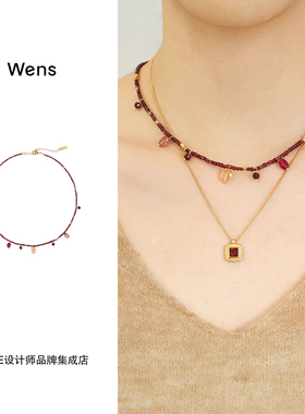 Wens Jewels 彩宝吊坠石榴石短项链新年红色复古小众串珠链度假女