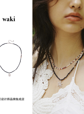 Dare买手店 waki 午夜仙本那蓝砂石天然石串珠黑色花朵复古项链