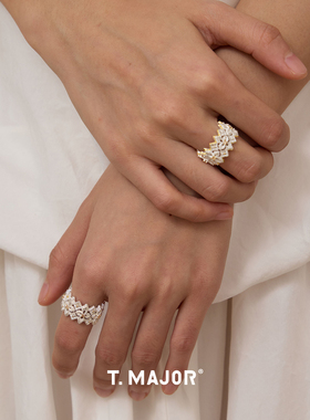Dare买手店 T.MAJOR 鎏金花冠镂空双色开口戒925银复古蕾丝戒指女