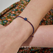 Dare买手店 TWOR正品 青金石编织花朵细手绳手工925银小众精致手链