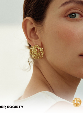 Dare买手店 tender society 熔岩玫瑰镂空金色耳钉金色复古耳环