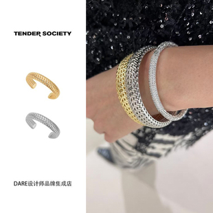 Dare买手店 tender society 金色银色老花镂空T形手镯编制设计感