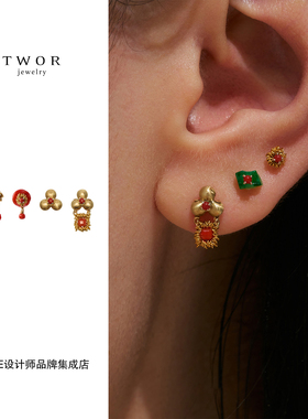 Dare买手店 TWOR正品野果雏菊耳钉集合红玛瑙耳环925银复古秋冬新