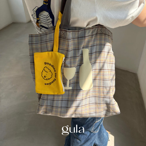 Dare买手店 gula 格纹帆布袋大容量妈咪包单肩包原创森系旅行出差