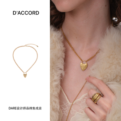 Dare买手店 DACCORD罗马鎏金雕刻双层做旧项链金色复古爱心首饰女