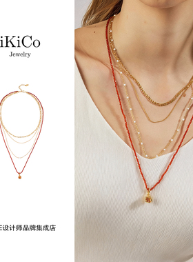 Dare买手店 ikico红运石榴多层项链红色复古原创设计首饰新年好运