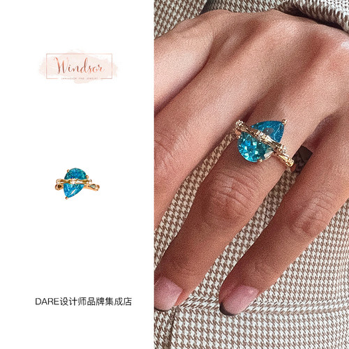 windsor瑞士蓝竹节戒指小众首饰