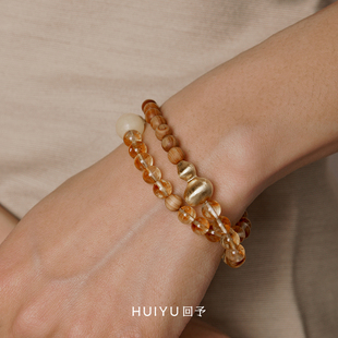 Dare买手店 回予 万物之轮檀木黄塔晶蜜蜡双层手串度假好运富贵女