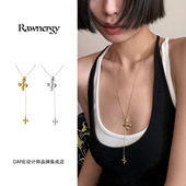 Rawnergy 四瓣花Y形项链金色复古十字原创首饰精致百搭长链买手店
