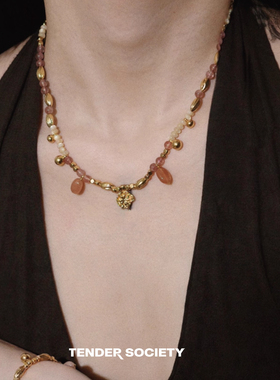 Dare买手店Tender society 四叶草小金币草莓晶串珠项链原创复古