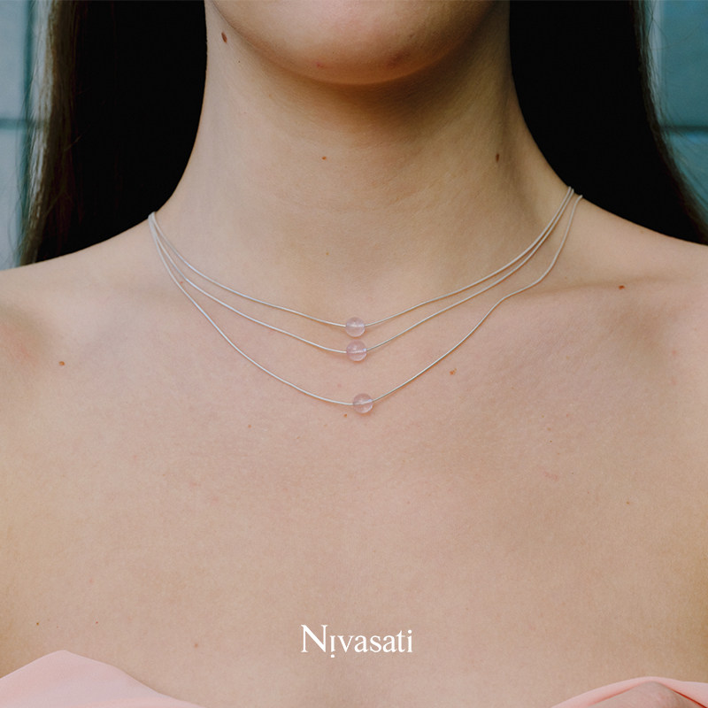 Dare买手店 NIVASATI 花与露珠系列锁骨链粉色原创复古饰品首饰女