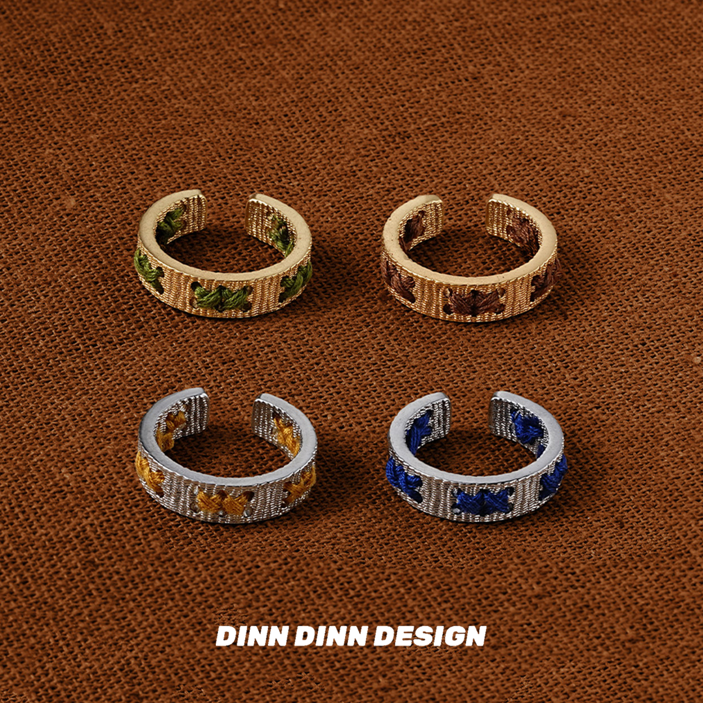 Dare买手店 DINN DINN DESIGN彩色穿线戒指窄版金色复古欧美时尚