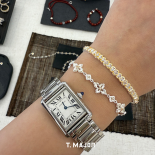 Dare买手店 T.MAJOR 花曜镂空拉丝雕纹双色手镯925银高级复古原创