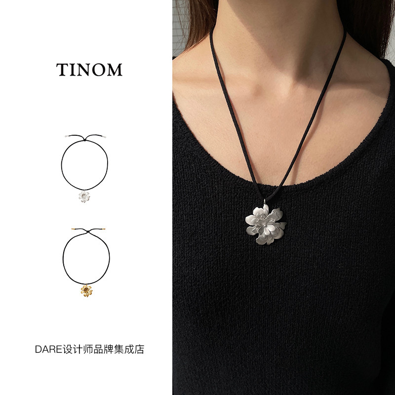 TINOM黑绳花链小众首饰锁骨链