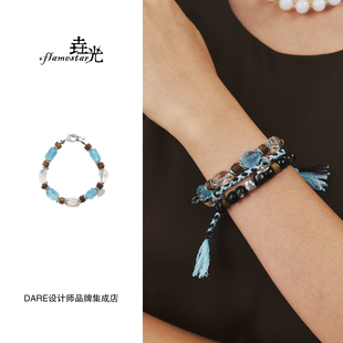 Dare买手店 垚光 静海沉香OT扣手串白水晶串珠925纯银度假复古女