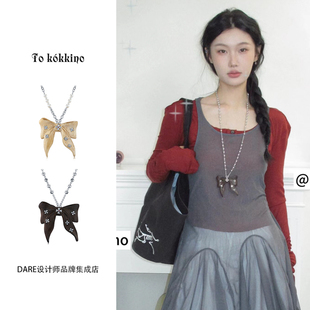 明星同款 木质蝴蝶结LOGO长项链小众复古首饰度假 tokokkino正品