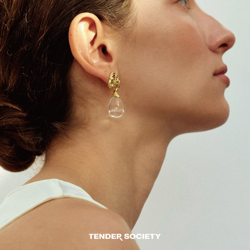 Dare买手店Tender society熔岩玫瑰水滴坠耳环白水晶原创耳饰小众