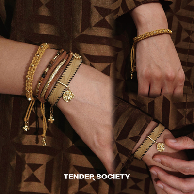 Dare买手店Tender society 四叶草棕色手绳套组编织民族复古首饰