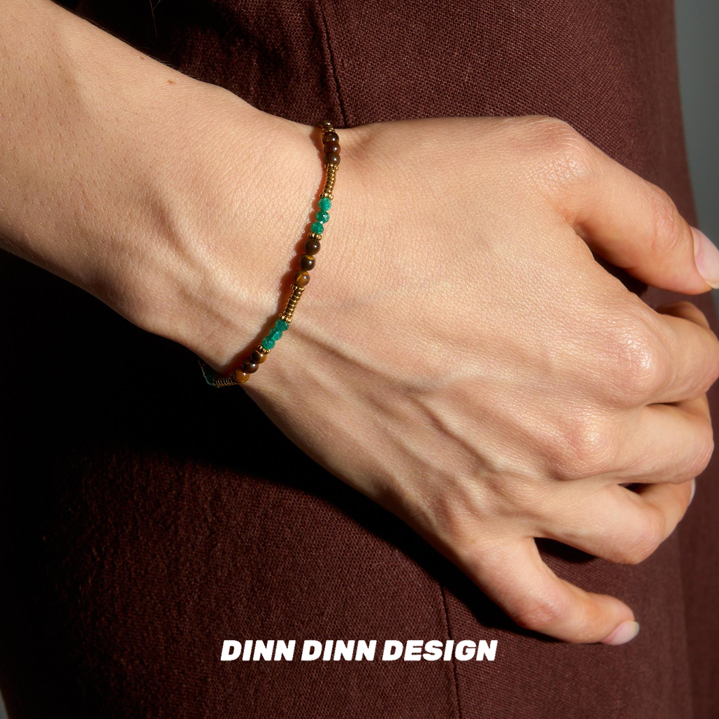 Dare买手店DINN DINN DESIGN虎眼石绿色串珠拼接手链天然石原创女