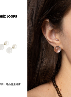 CHEZ LOOPS 白水晶贝珠耳钉原创设计度假风小众耳饰百搭气质耳环