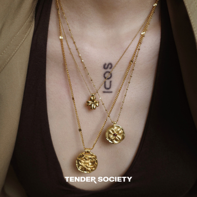 Dare买手店Tender society四叶草金币双层项链金色复古做旧首饰女