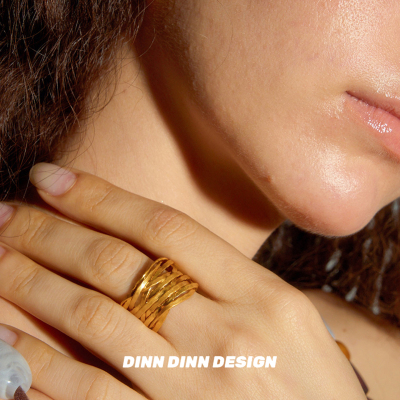 Dare买手店DINN DINN DESIGN手工编织戒指金色复古欧美开口戒原创