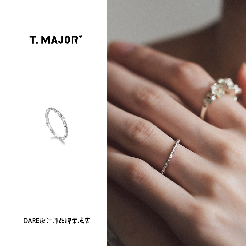 T.major细纹百搭戒小众纯银戒指