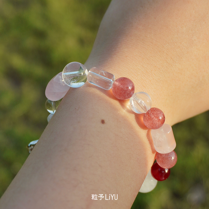 Dare买手店 粒予LIYU 柔粉遐想水晶手串石榴石草莓晶招财桃花富贵