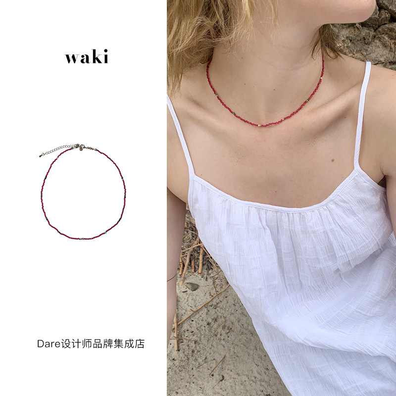 Dare买手店waki正品心动派对度假风红色串珠天然玛瑙手工项链欧美