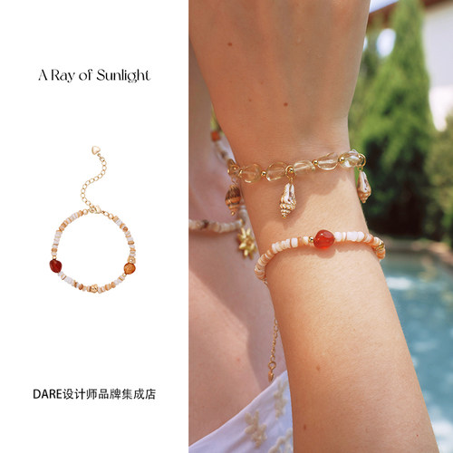 Dare买手店 A ray of sunlight贝壳红玛瑙手链天然石度假手串欧美
