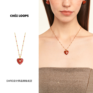 CHEZ 慕斯红色爱心项链新年小众原创设计饰品首饰高级好运 LOOPS