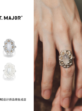 Dare买手店 T.MAJOR马眼白玛瑙绽放曼陀罗花开口戒指原创做旧复古