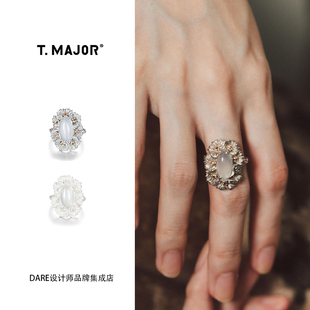 Dare买手店 T.MAJOR马眼白玛瑙绽放曼陀罗花开口戒指原创做旧复古