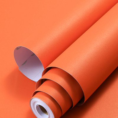 爱马仕橙色墙纸自粘pvc背景墙贴纸脏橘色防水可擦洗壁纸寝室家用8