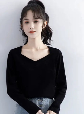 长袖t恤女白色新款春秋上衣内搭西装高级感可外穿修身洋气打底衫