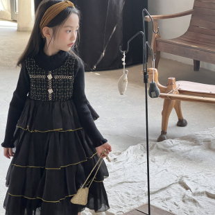 「许知意」新款小香风精致轻奢礼服蛋糕多层假两件毛衣连衣裙
