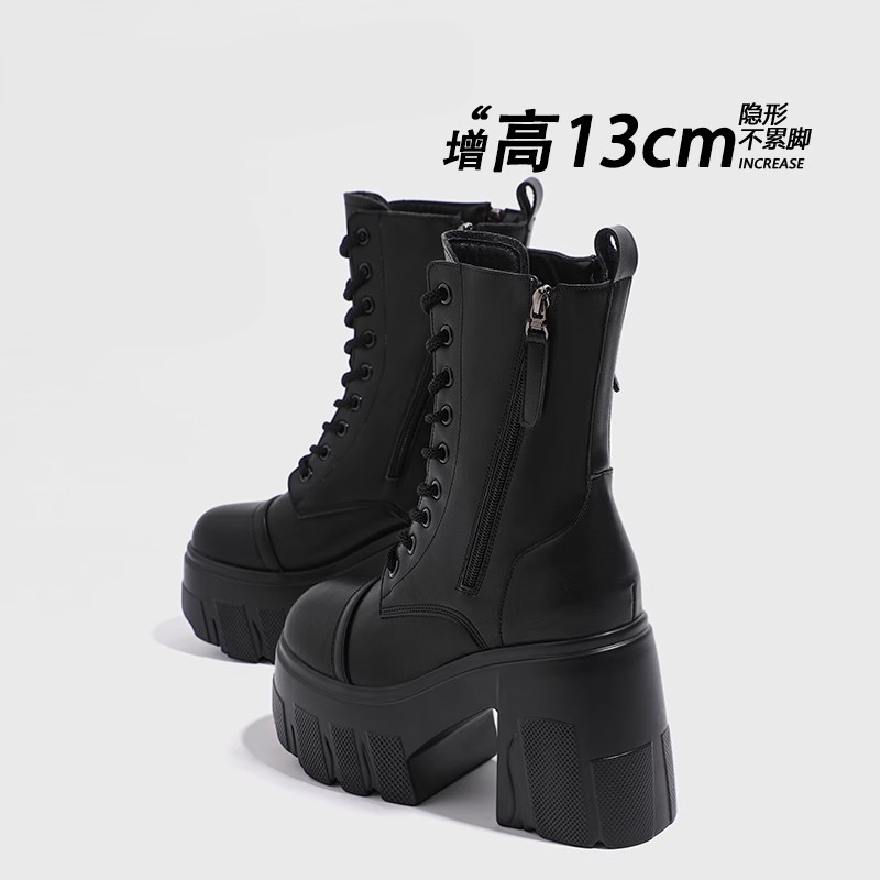 香港13CM马丁靴女2025秋冬新款时尚松糕显瘦厚底内增高英伦短靴子