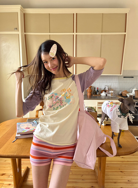 SANCCO“LifeArtist”系列原创涂鸦印花圆领插肩袖T恤女休闲上衣