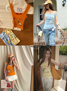 SANCCO「Pay for Art and My Dog」字母印花百搭上衣工字吊带背心