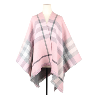 欧美风秋冬厚保暖粉白色格子素色双面斗篷披肩百搭空调房披风外搭