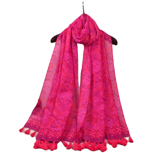 海边度假风植物花朵超漂亮美国lilly pu挂穗荧光色印花围巾外贸单