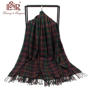 欧美风秋冬厚款 196CM大披肩盖毯毯子居家 保暖百搭格子大尺寸122