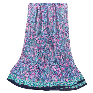 海边度假风植物花朵超漂亮美国lilly pu蓝粉荧光色印花围巾外贸单