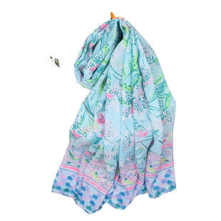 海边度假风植物花朵超漂亮美国lilly pu卷边荧光色印花围巾外贸单