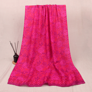 海边度假风植物花朵超漂亮美国lilly pu红色荧光色印花围巾外贸单