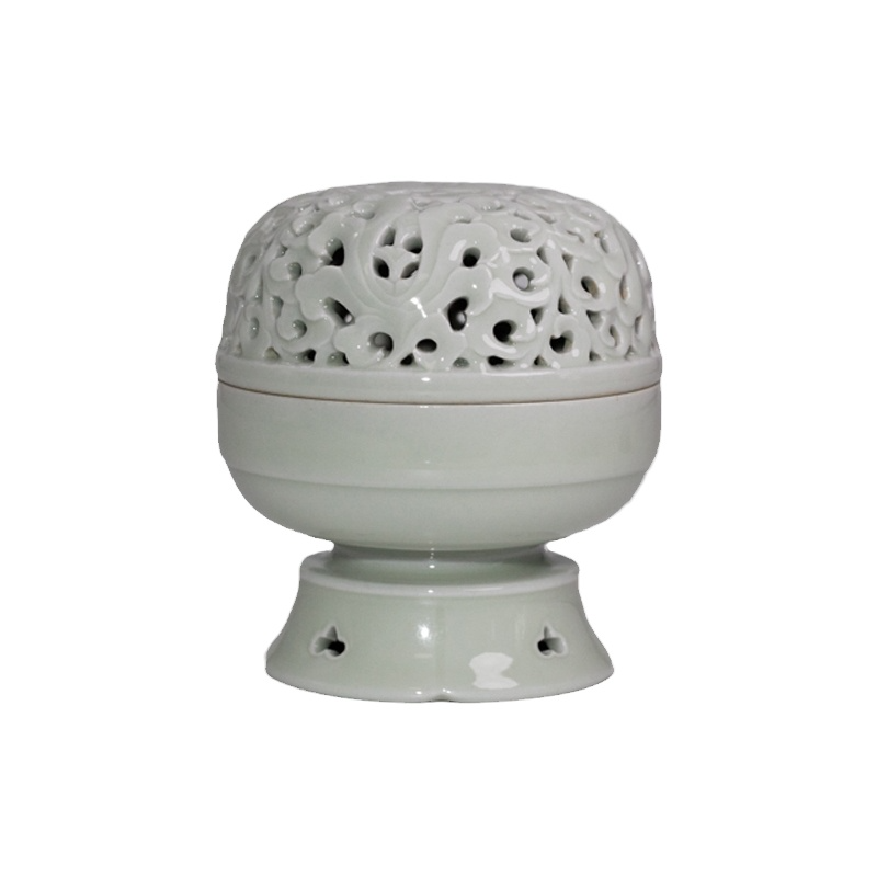 渌水山房 青拙 烟青釉宋式缠枝莲盒熏 宋代风格传统文人香炉